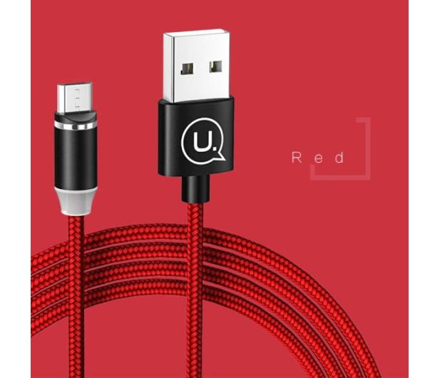 USAMS Kabel magnetyczny U-Sure microUSB1m 2,1A pleciony czerwony - 1569002 - zdjęcie 4
